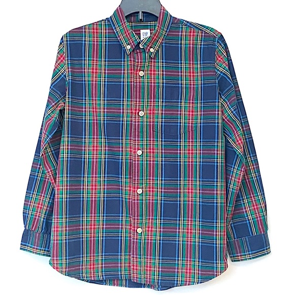 GAP Kids XL Madras Plaid Button Down Shirt Long Sleeve Cotton Christmas Holiday - Picture 1 of 5